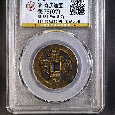 嘉庆通宝宝泉局大吉角头双点通大样